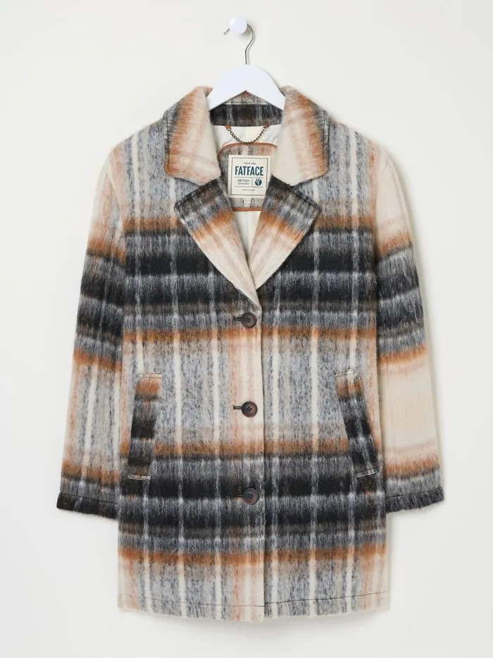 Women Coats and Jackets Fat Face Brown Marin Wool Blend Coat