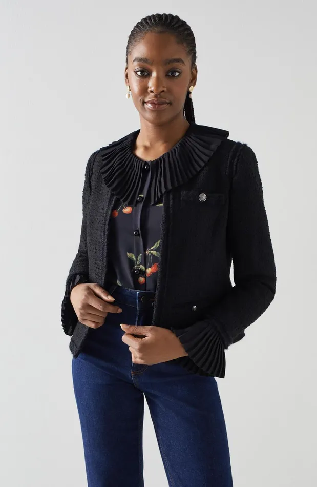 Women Coats and Jackets LKBennett Clara Black Recycled Cotton Italian Tweed Jacket Black