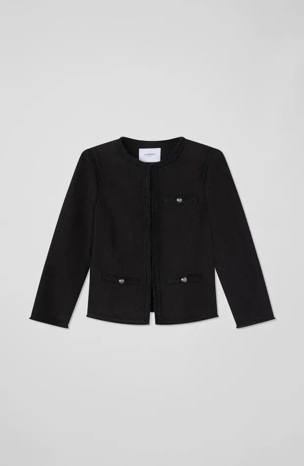 Women Coats and Jackets LKBennett Clara Black Recycled Cotton Italian Tweed Jacket Black