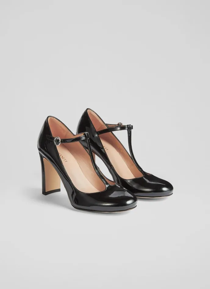 Women Court Shoes LKBennett Annalise Black Patent Leather TBar Mary Jane Shoes Black