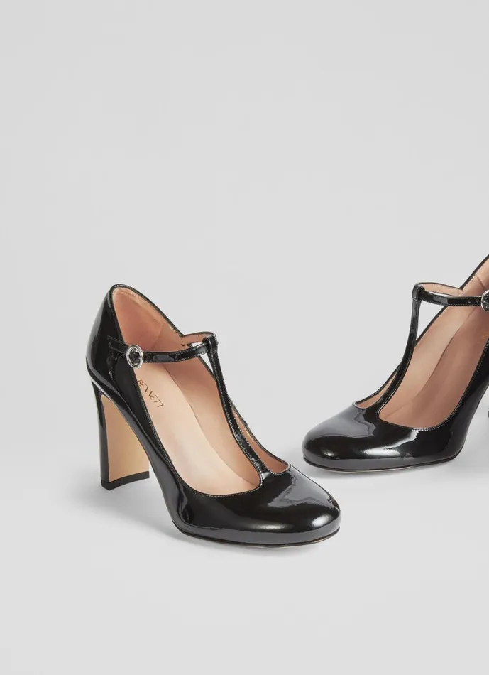 Women Court Shoes LKBennett Annalise Black Patent Leather TBar Mary Jane Shoes Black