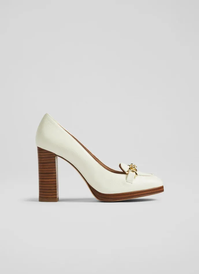 Women Court Shoes LKBennett Attley Cream Grainy Leather Platform Loafers Ecru