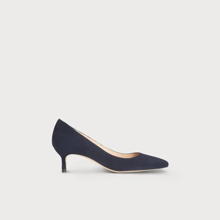 Women Court Shoes LKBennett Audrey Navy Suede Kitten Heel Courts Navy Blue