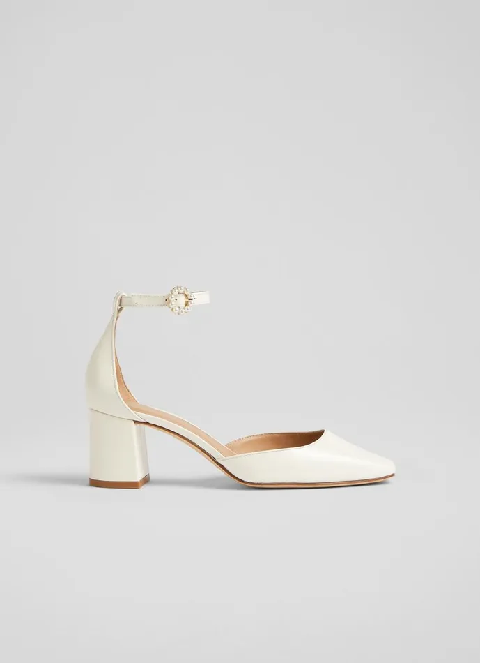 Women Court Shoes LKBennett Darling Cream Patent Leather Pearl Buckle D039orsay Courts White