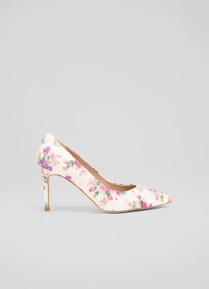 Women Court Shoes LKBennett Florena Bouquet Print Cotton Pleated Courts Multi