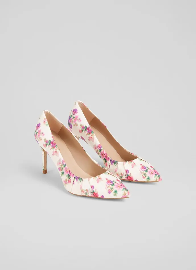 Women Court Shoes LKBennett Florena Bouquet Print Cotton Pleated Courts Multi