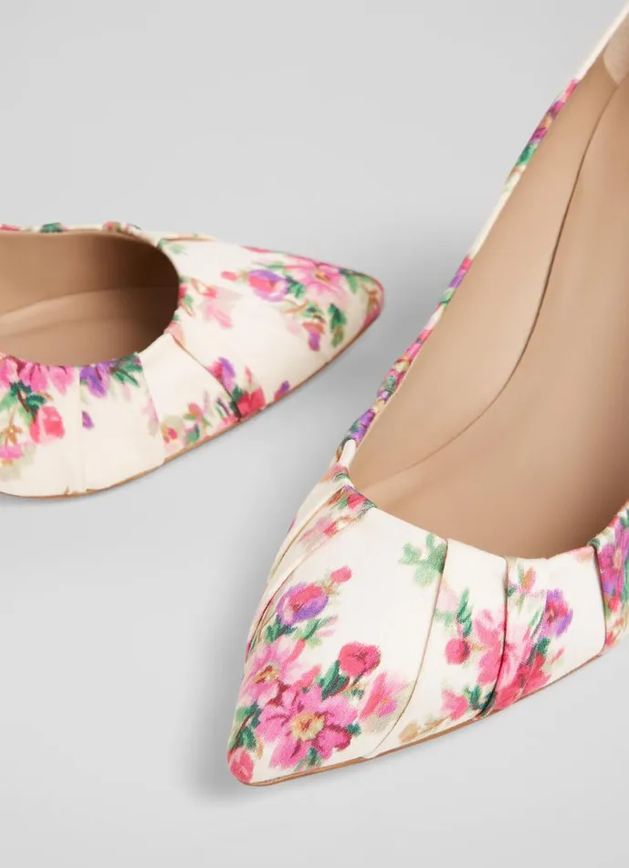 Women Court Shoes LKBennett Florena Bouquet Print Cotton Pleated Courts Multi
