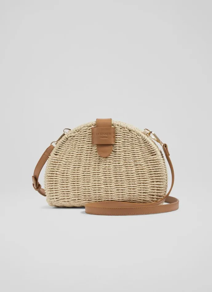 Women CrossBody Bags LKBennett Lorena Cream Wicker Shoulder Bag