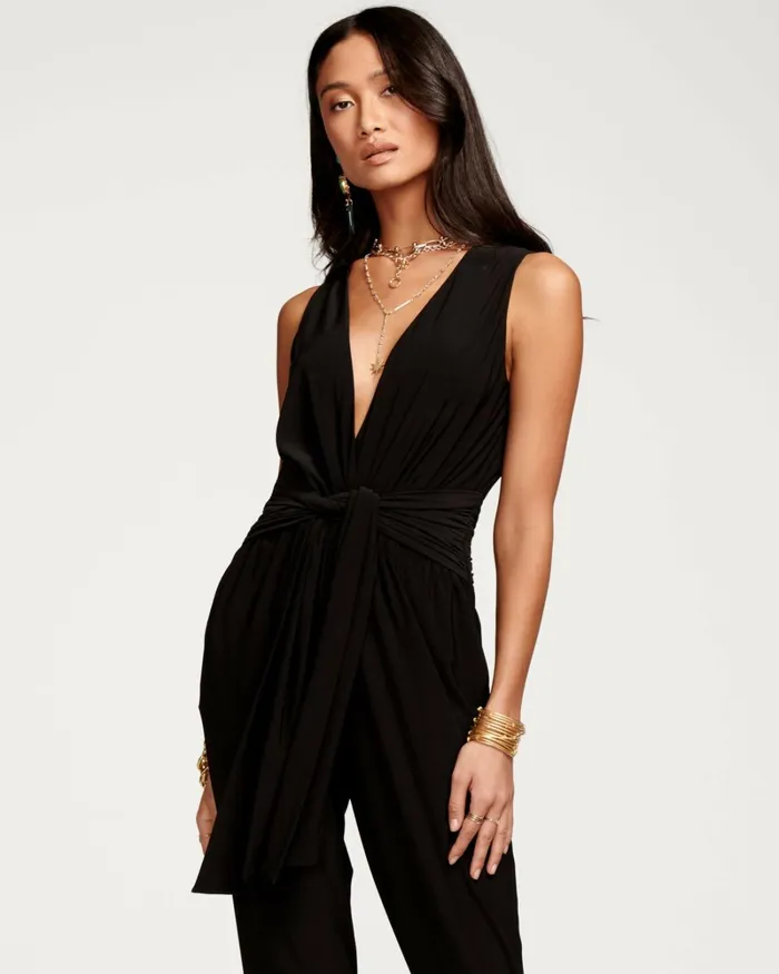 Women Daisy VNeck Jumpsuit Black Ramy Brook Dresses