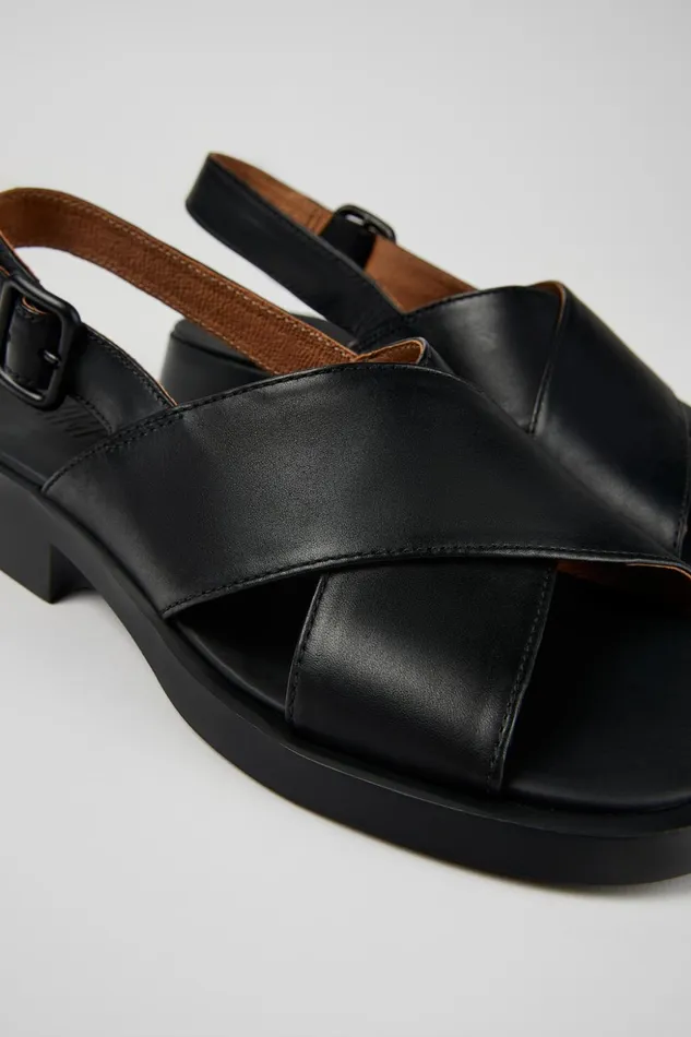 Women Dana Black Leather Sandals Camper Sandals