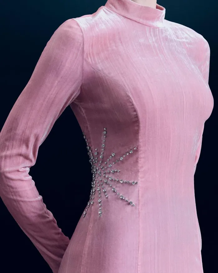 Women Dresses and Jumpsuits From Future Crinkle Velvet Long Sleeve Long Dress Crystal Pink