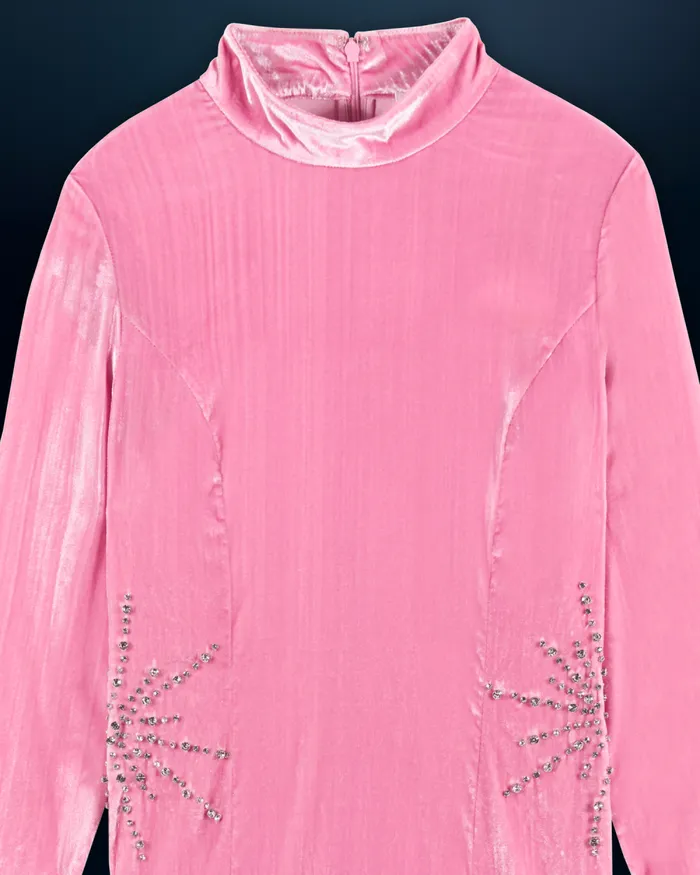 Women Dresses and Jumpsuits From Future Crinkle Velvet Long Sleeve Long Dress Crystal Pink