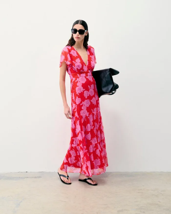 Women Dresses and Jumpsuits From Future Julia Short Sleeve Long Dress Summer Roses Red