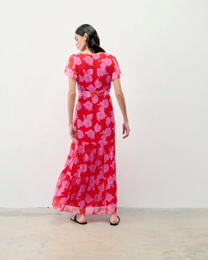 Women Dresses and Jumpsuits From Future Julia Short Sleeve Long Dress Summer Roses Red
