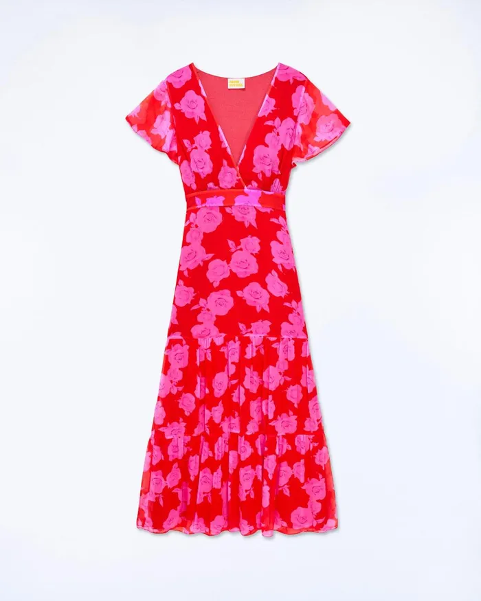 Women Dresses and Jumpsuits From Future Julia Short Sleeve Long Dress Summer Roses Red