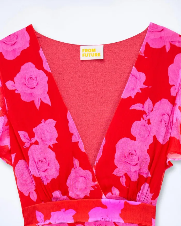 Women Dresses and Jumpsuits From Future Julia Short Sleeve Long Dress Summer Roses Red