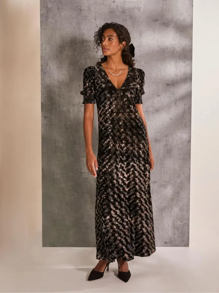 Women Dresses Fat Face Mia Black Hammered Velvet Midi Dress