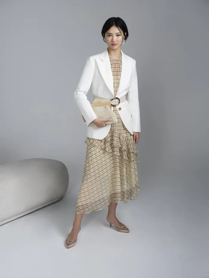 Women Dresses LKBennett Bea Mini Check Silk Chiffon Ruffle Dress Multi