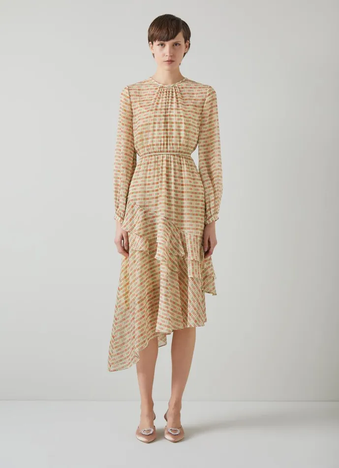 Women Dresses LKBennett Bea Mini Check Silk Chiffon Ruffle Dress Multi Women Dresses LKBennett Bea Mini Check Silk Chiffon Ruffle Dress Multi