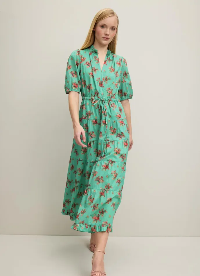Women Dresses LKBennett Hedy Bouquet Print Organic Cotton Tiered Dress Green Women Dresses LKBennett Hedy Bouquet Print Organic Cotton Tiered Dress Green