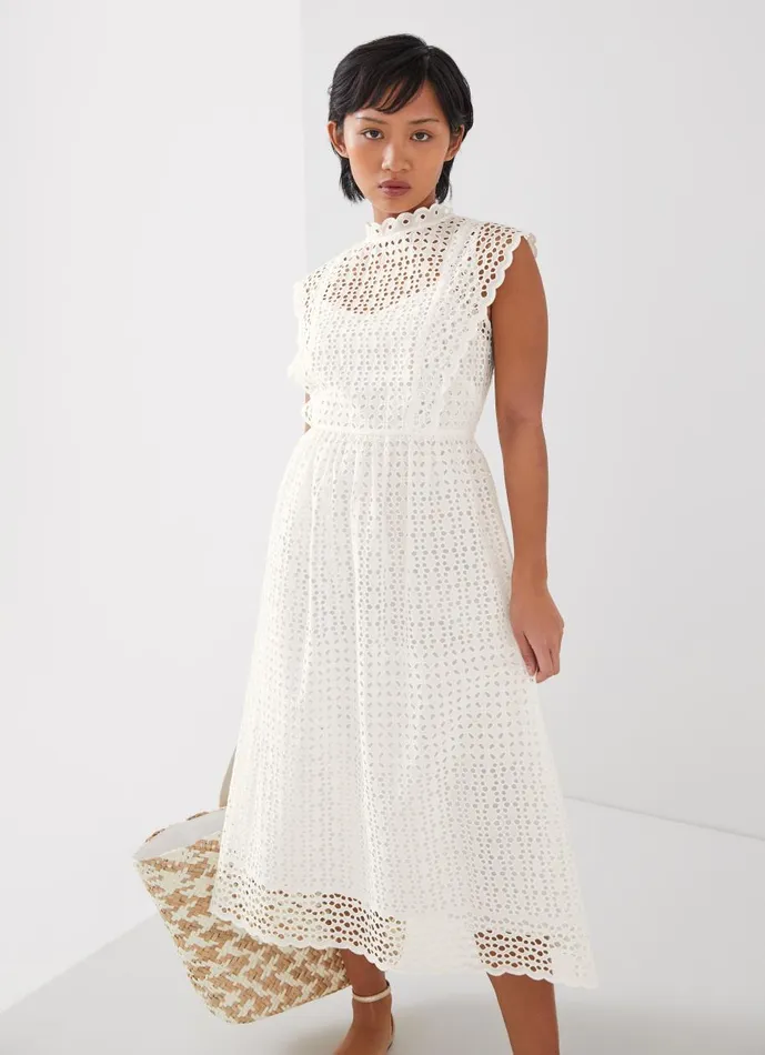 Women Dresses LKBennett Laila Petite White Broderie Anglaise Sun Dress White