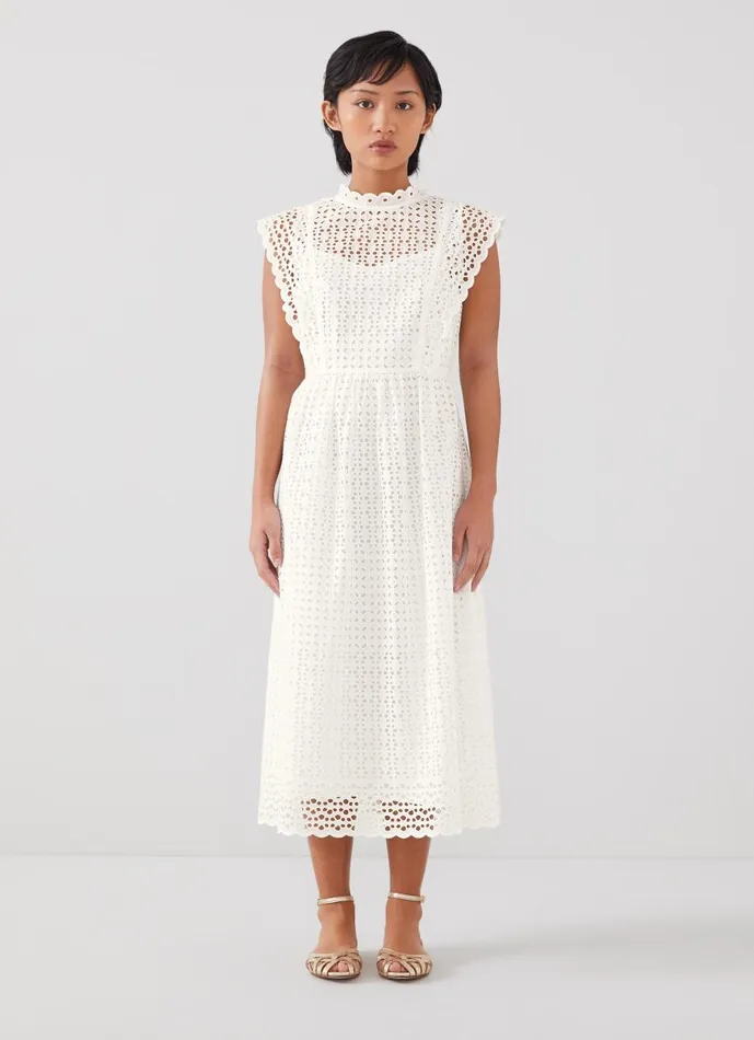Women Dresses LKBennett Laila Petite White Broderie Anglaise Sun Dress White