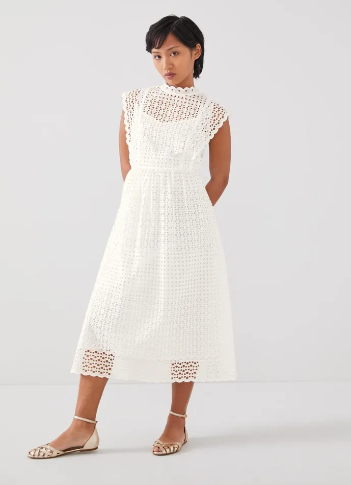 Women Dresses LKBennett Laila Petite White Broderie Anglaise Sun Dress White