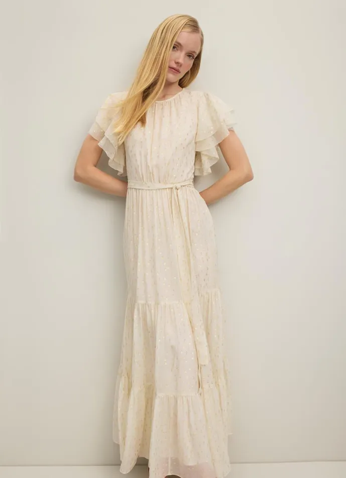 Women Dresses LKBennett Liv Cream And Gold SilkRich Maxi Dress Cream
