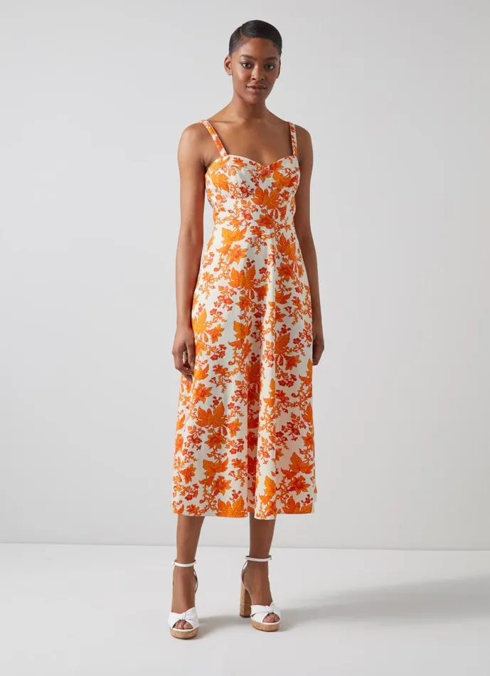 Women Dresses LKBennett Lucy Orange Vine Leaf Print Cotton Sun Dress Orange Women Dresses LKBennett Lucy Orange Vine Leaf Print Cotton Sun Dress Orange