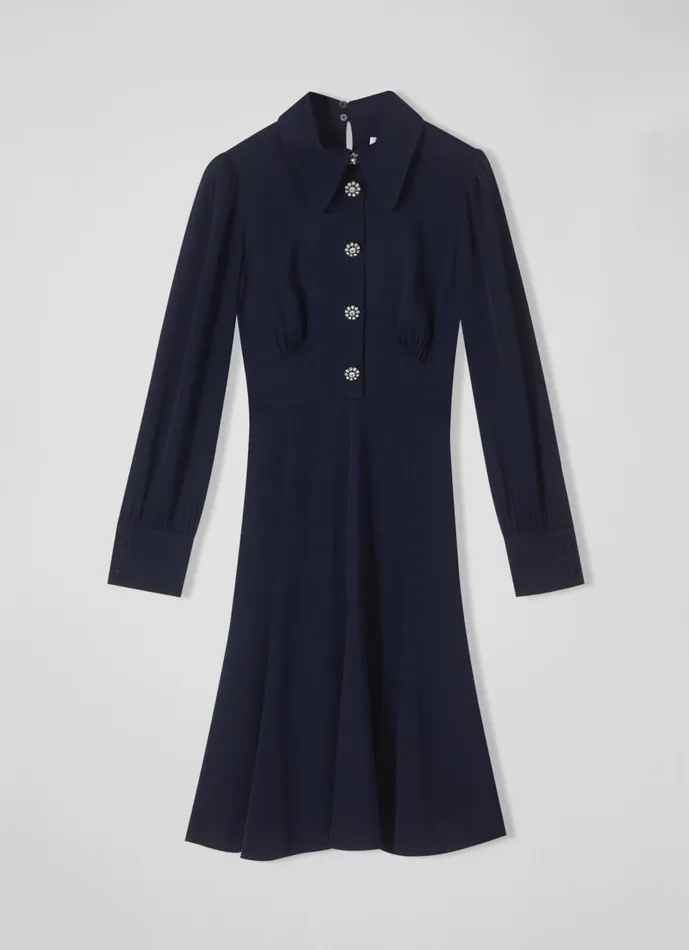 Women Dresses LKBennett Mira Navy Crepe Long Sleeve Tea Dress Navy Blue Women Dresses LKBennett Mira Navy Crepe Long Sleeve Tea Dress Navy Blue