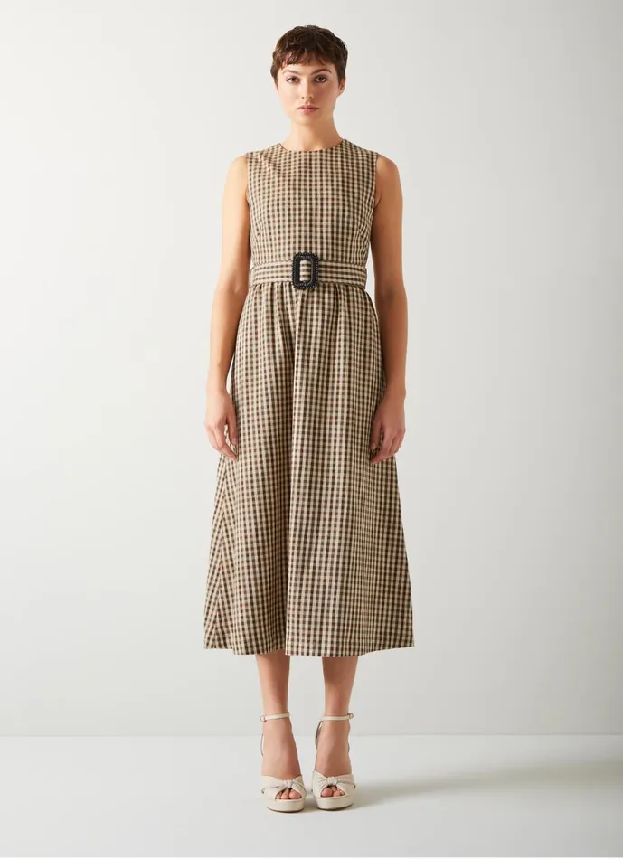 Women Dresses LKBennett Rae Brown And Cream Gingham Fit And Flare Dress Multi Women Dresses LKBennett Rae Brown And Cream Gingham Fit And Flare Dress Multi