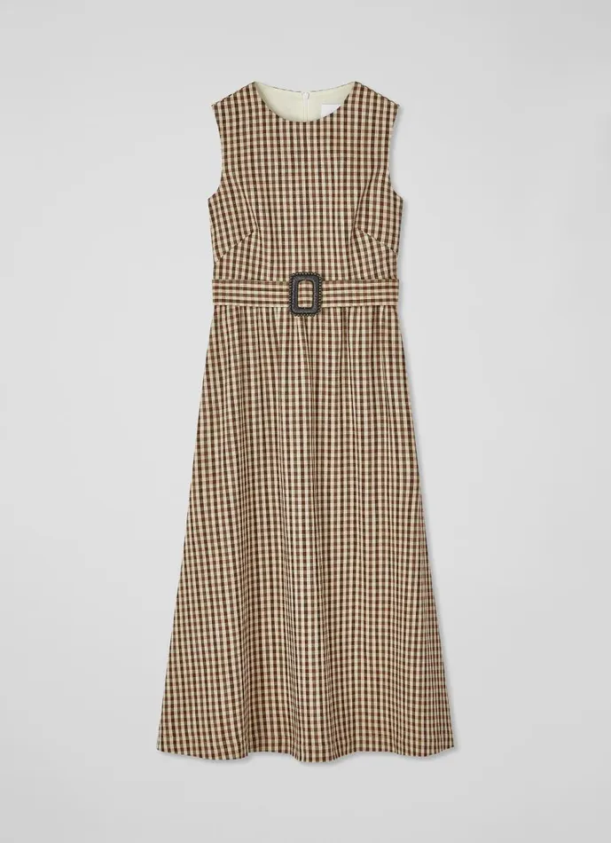 Women Dresses LKBennett Rae Brown And Cream Gingham Fit And Flare Dress Multi Women Dresses LKBennett Rae Brown And Cream Gingham Fit And Flare Dress Multi