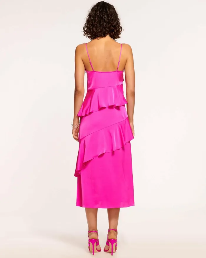 Women Elsie Ruffle Midi Dress Electric Pink Ramy Brook Dresses Women Elsie Ruffle Midi Dress Electric Pink Ramy Brook Dresses