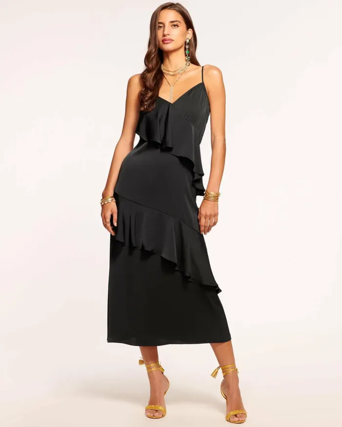 Women Elsie Ruffle Midi Dress Electric Pink Ramy Brook Dresses Women Elsie Ruffle Midi Dress Electric Pink Ramy Brook Dresses