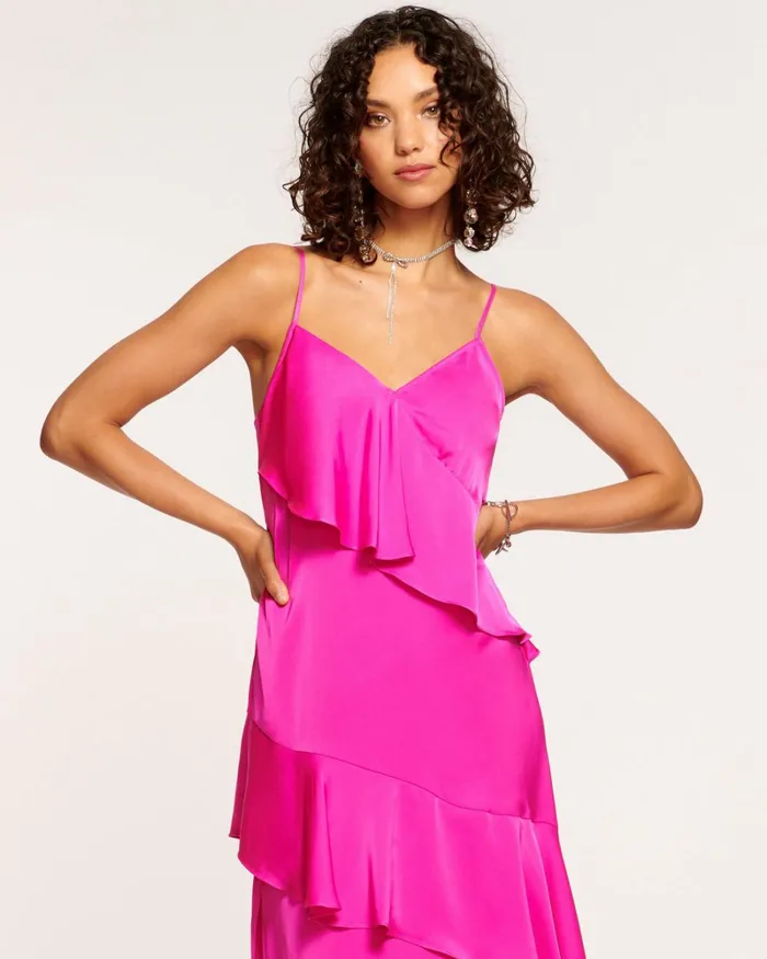 Women Elsie Ruffle Midi Dress Electric Pink Ramy Brook Dresses Women Elsie Ruffle Midi Dress Electric Pink Ramy Brook Dresses