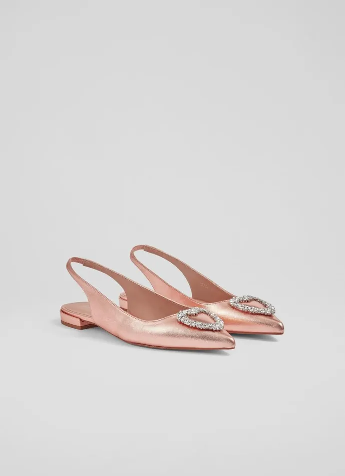 Women Flats LKBennett Luana Copper Leather Heart Brooch Slingback Flats Copper Women Flats LKBennett Luana Copper Leather Heart Brooch Slingback Flats Copper