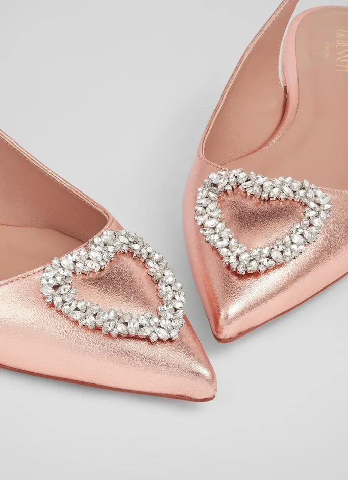 Women Flats LKBennett Luana Copper Leather Heart Brooch Slingback Flats Copper Women Flats LKBennett Luana Copper Leather Heart Brooch Slingback Flats Copper