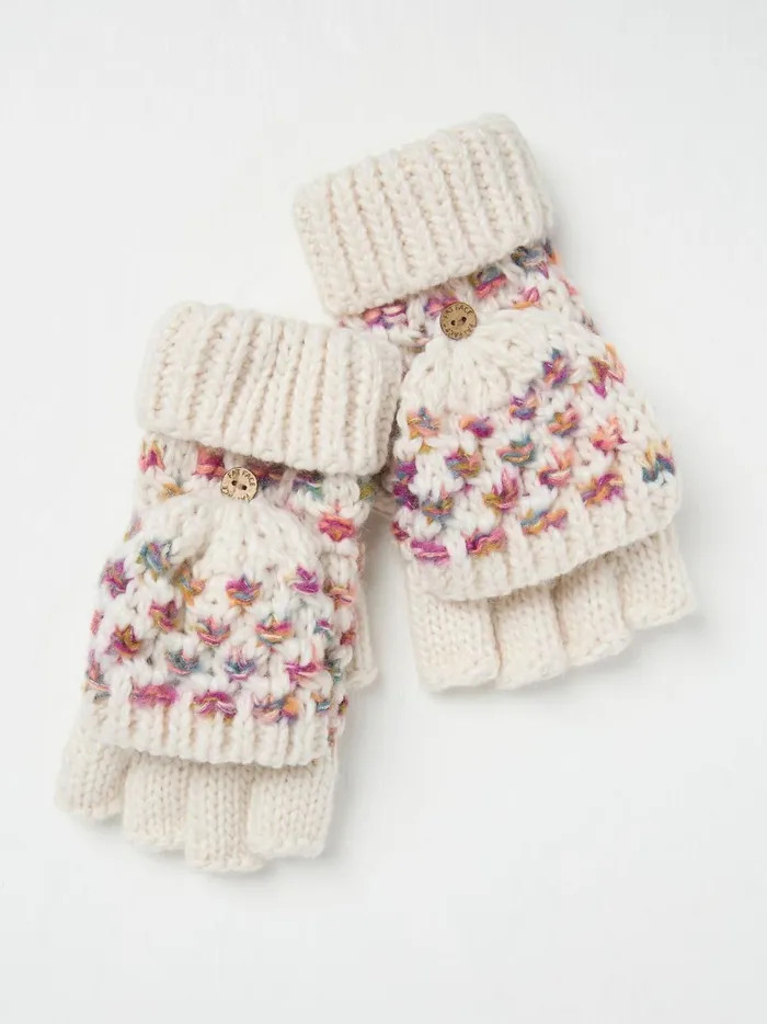 Women Gloves Fat Face Ivory Spacedye Overflap Gloves
