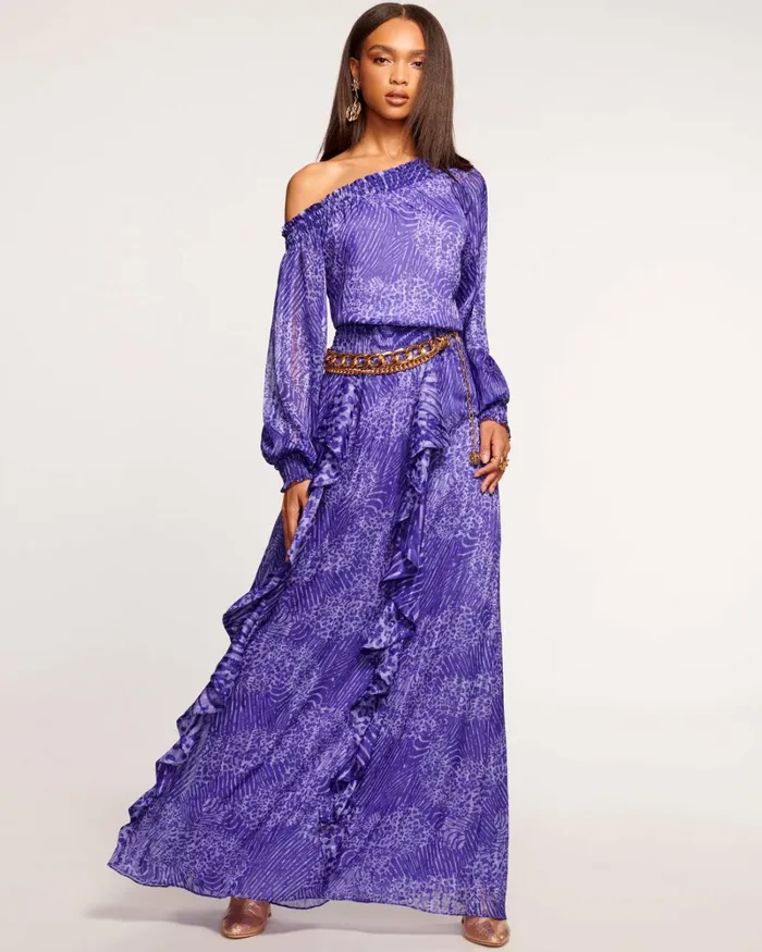 Women Haley OffTheShoulder Maxi Dress Amethyst Animal Ramy Brook Dresses