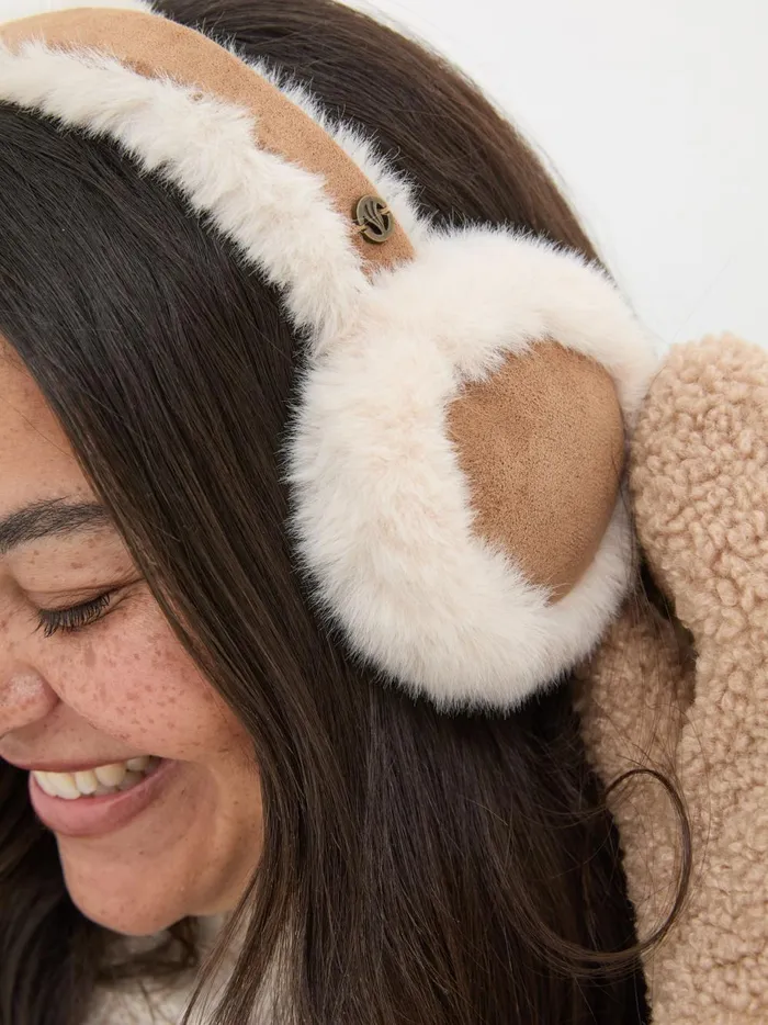 Women Hats Fat Face Brown Fluffy Earmuffs