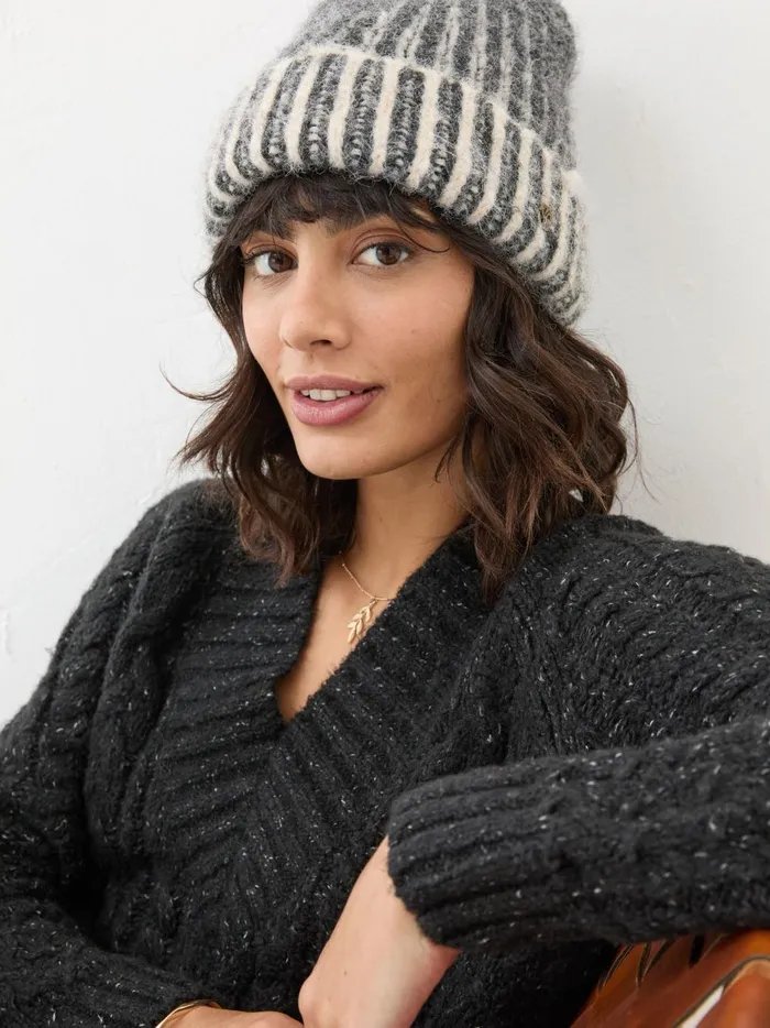 Women Hats Fat Face Grey Plaited Rib Beanie