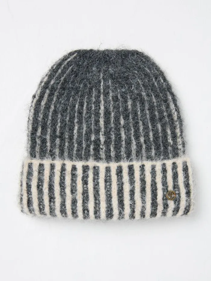 Women Hats Fat Face Grey Plaited Rib Beanie