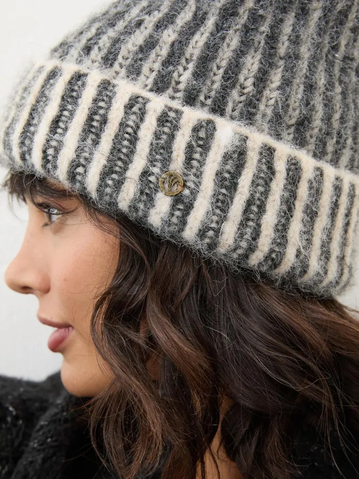 Women Hats Fat Face Grey Plaited Rib Beanie