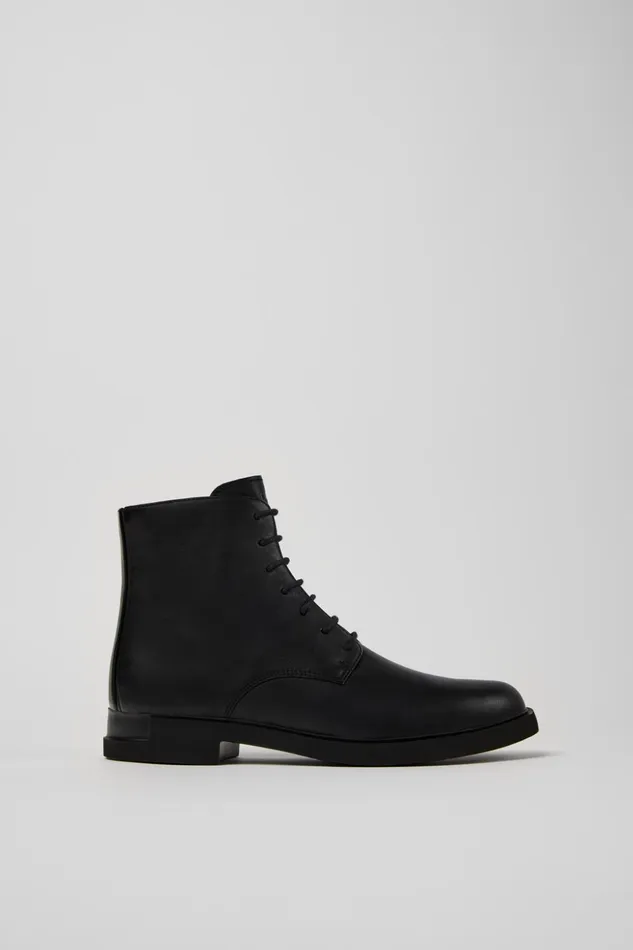 Women Iman Black Leather Laceup Boots Camper Ankle Boots Women Iman Black Leather Laceup Boots Camper Ankle Boots