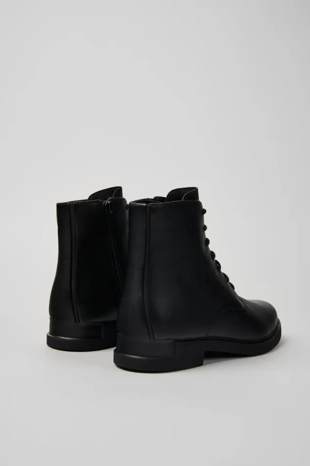 Women Iman Black Leather Laceup Boots Camper Ankle Boots Women Iman Black Leather Laceup Boots Camper Ankle Boots