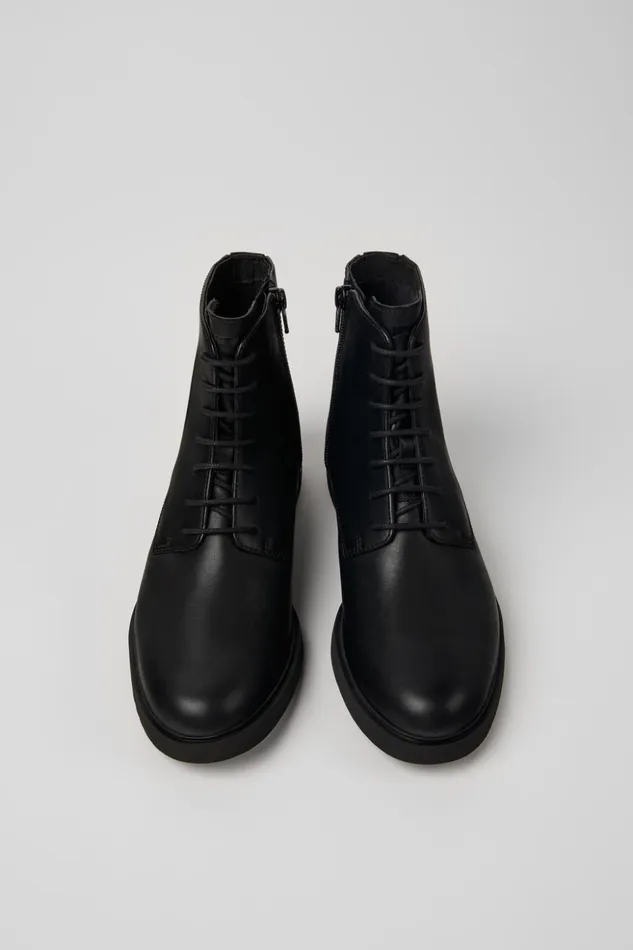 Women Iman Black Leather Laceup Boots Camper Ankle Boots Women Iman Black Leather Laceup Boots Camper Ankle Boots