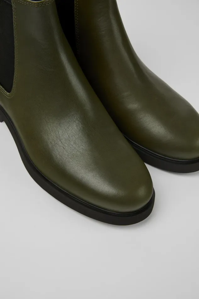 Women Iman Dark Green Leather Chelsea Boots Camper Ankle Boots