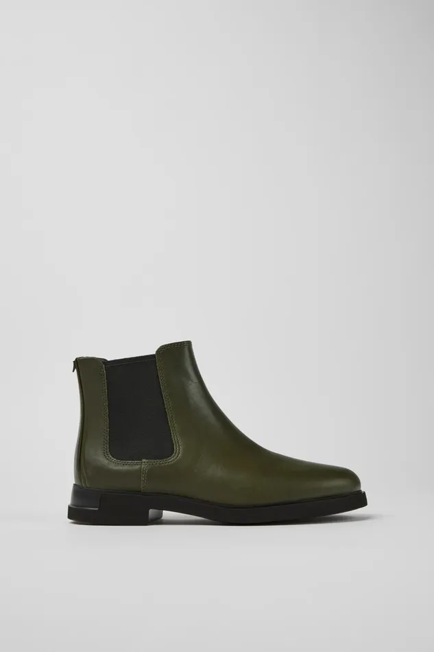 Women Iman Dark Green Leather Chelsea Boots Camper Ankle Boots