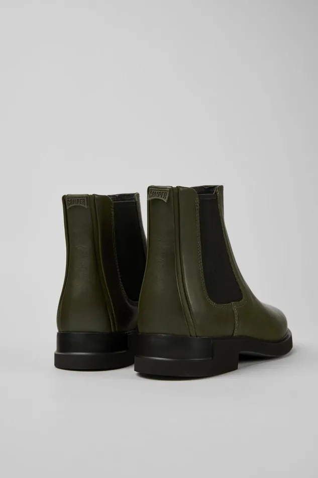 Women Iman Dark Green Leather Chelsea Boots Camper Ankle Boots