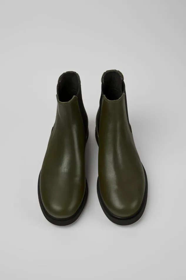 Women Iman Dark Green Leather Chelsea Boots Camper Ankle Boots